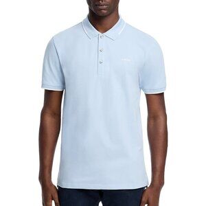 Hugo Boss Men's HUGO Dinoso Tipped SS Logo Polo Shirt Stretch Slim Fit Open Blue